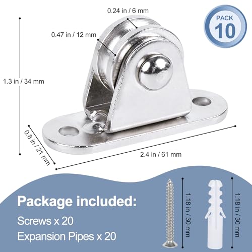 Small Pulley Block 1" Mini Duplex Pulley Roller Frictionless Silent Wheel Heavy Duty Fixed Pulley Loading 176 lb for Rope Cable Cord Guide & Wall Ceiling Mount DIY Project - 10 Pack - size: 10 Pack