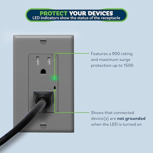 TOPGREENER Surge Protector Outlet, Tamper-Resistant, 15A 125V, Gray - color: Gray, size: without wall plate(15A)