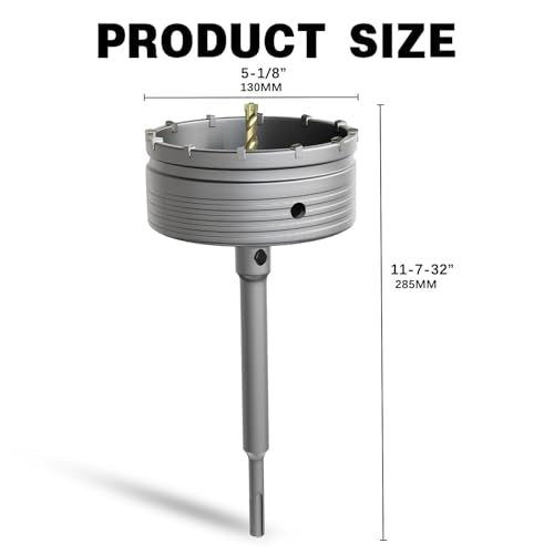 5-1/8" Concrete Hole Saw,130mm Masonry Hole Saw, with 220mm SDS Plus Shank Connecting Rod for Concrete Brick Cement Stone Wall Drilling Home Improvement - size: （5-1/8" 130mm）