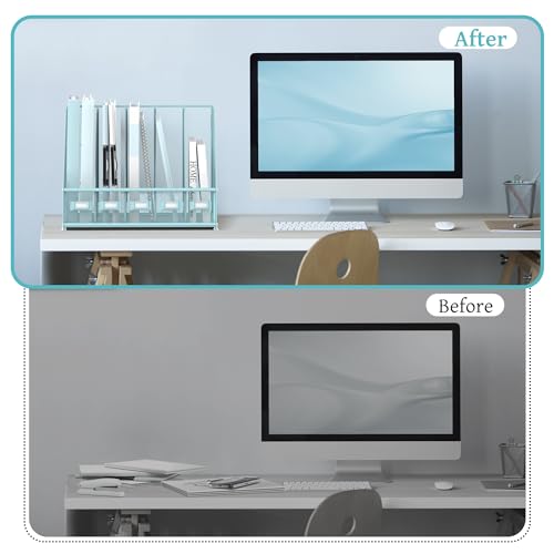 SUPEASY Desk Organizers Metal Desk Magazine File Holder with 5 Vertical Compartments Rack File Organizer for Office Desktop, Classroom, Home Workspace, Blue - color: Blue, size: Small
