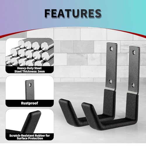 Heavy Duty Wall Mount Hooks, Utility Hooks, Tool Organizer - Steel Garden/Garage Hose Hanger U Hooks (2, Small) - size: Small