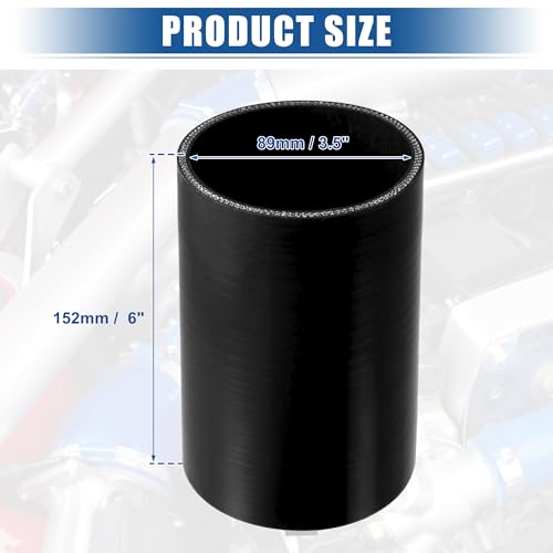 uxcell 3.5" ID 6" Length 4-Ply Reinforced High Temp Straight Coupler Silicone Reducer Hose Black for Car Intercooler Intake Piping - size: 3.5" ID