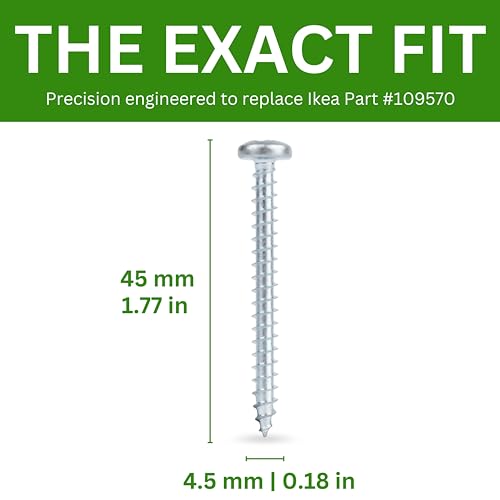 Spare Hardware Parts Replacement for IKEA Furniture Screw Chipboard Flat TRX Screw - Part #109570 | Chipboard Screw M4.5-2.0×45 Full Thread with PZD2 Recess| Pack of 14 - size: 109570