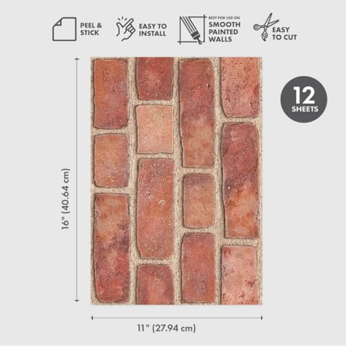 Main Street Peel and Stick Wallpaper Sheets, Red Brick, 12-Pack - style: Red Brick