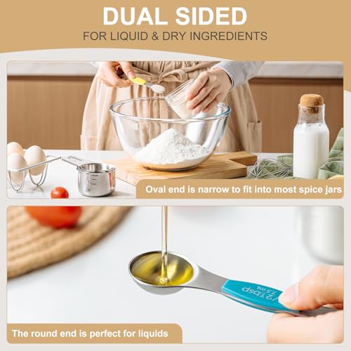 Stainless Steel Measuring Cups & Spoons Set, EWFEN Kitchen Tools Nesting Measuring Cups and Spoons, Fits in Spice Jars for Baking & Cooking, BPA Free, Set of 15 with Leveler, Multicolor - color: Multicolor Spoons