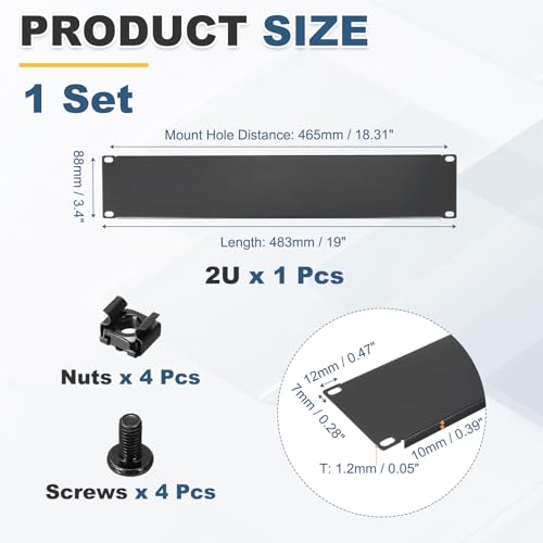 1 Set 2U Blank Panel, Metal Rack Mount Filler Panel Kit with Screws and Nuts for 19 Inches Network Enclosure Server Rack Cabinet Cable Accessories, Black - size: 88.5mm (2U)