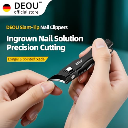 DEOU Ingrown Toenail Clippers with Nail File, Premium Stainless Steel Oblique Cutter, Anti-Splash One-Piece Casting, Manicure Tool with Keyhole, Gift Box for Thick/Hard/Fungal Nails - color: Black Diagonal Scissors
