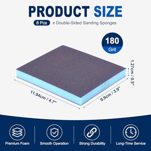 8Pcs 180Grit Double-Sided Sanding Sponges, Washable & Reusable - size: 180Grit