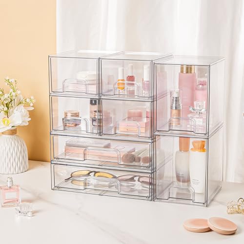 Vtopmart Clear Stackable Storage Drawers Set of 8, Plastic Organizer Bins - style: 4 Small+2 High+2 Wide