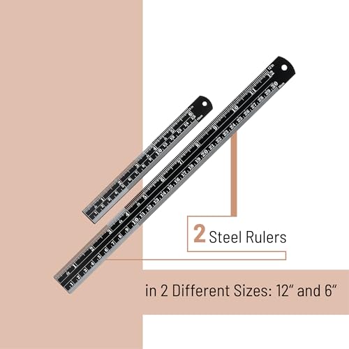 Mr. Pen- Metal Straight Edge Ruler, 2 Pack, 6" and 12", Black - color: Black, size: 6, 12 inch