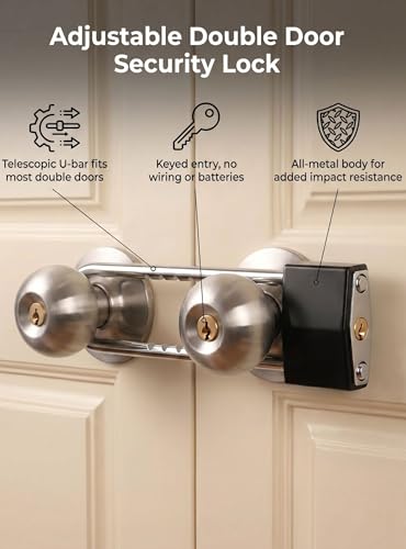 French Door Lock, Double Door Lock Device with Key（Black）