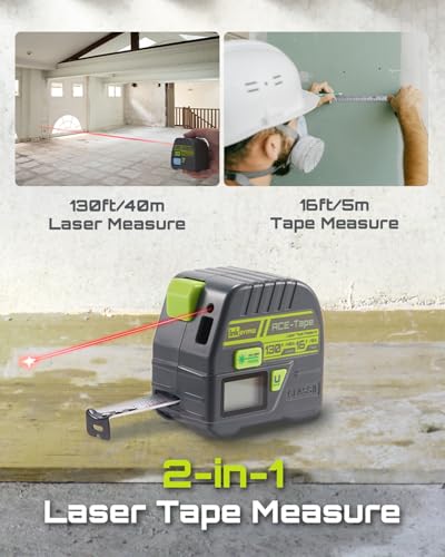 Laser Tape Measure 2-in-1, Inkerma 130Ft Laser Measurement Tool & 16Ft Measuring Tape, Digital Laser Tape Measure - style: ACE-Tape
