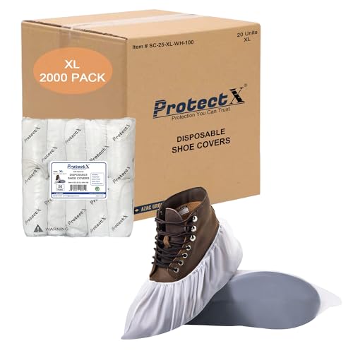 ProtectX White Disposable Shoe & Boot Covers, XL Extra Large, 2000-pack (1000 pairs), Waterproof, Slip Resistant, Durable CPE Plastic, Fits up to Men's 14 US Size and All Women's US Size Shoes - size: White CPE X-Large 2000PK