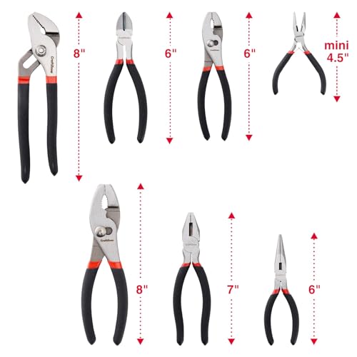 7 Piece Professional Pliers Set With Long Nose, Linesman, Water Pump, Slip Joint And Diagonal Cutting Pliers, Heavy Duty Hand Tool Set For Electrical Work, Home DIY And Automotive Repair - size: 7pc