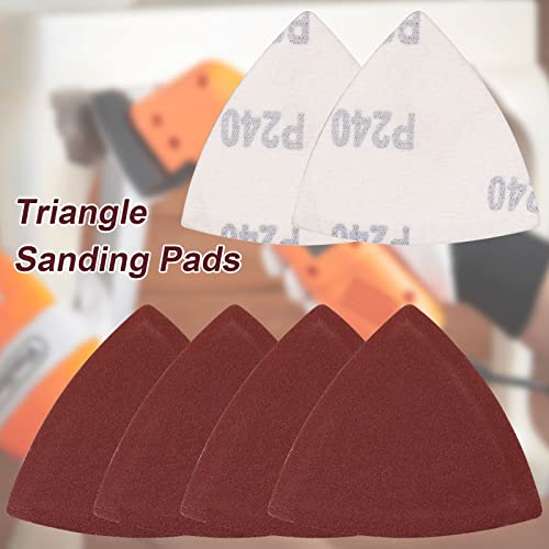 120 Pcs Triangle Sanding Pads, 240 Grits Detail Sander Sandpaper Hook and Loop Sanding Sheet,3-1/8"(80mm) Triangular Sandpaper for 3-1/8" Oscillating Multi Tool, No Holes - size: 240 Grit, style: No Hole