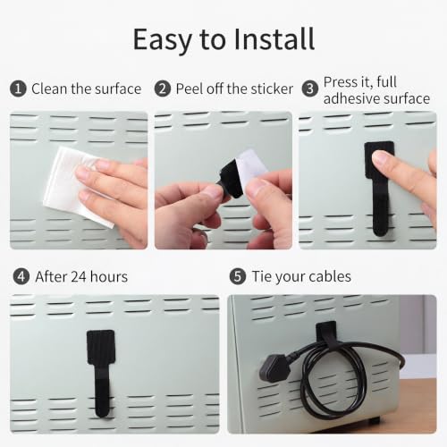 100 Pcs Cable Management Under Desk, Hook and Loop Cable Straps, Black - color: Black