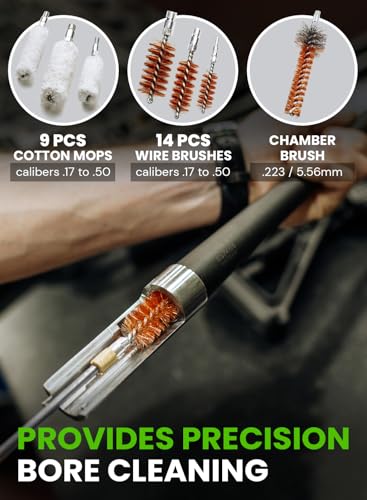 Universal Gun Cleaning Kit for All Caliber .17 to 12Ga - Handgun, Shotgun, Pistol and Rifle Cleaning Kit with Steel Rods, Brass Jags, Brushes, Gun Cleaning Patches - Complete Gun Cleaning Kit - style: 61pc Brass Cleaning Kit CLP