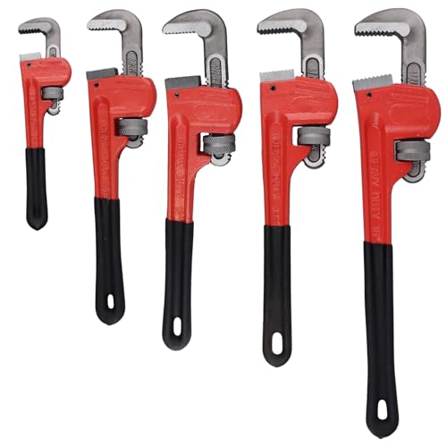 HOIGON 5 Piece Heavy Duty Plumbers Pipe Wrench Set, 8" 10" 12" 14" 18" Heat Treated Adjustable Straight Pipe Plumbing Wrench Set with Soft Grip for Household Plumbing Repairs - color: Red, size: 8" 10" 12" 14" 18"