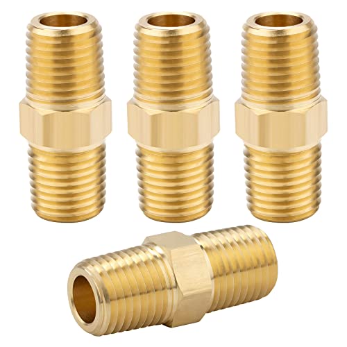 KOOTANS 1/4 NPT x 1/4 NPT Male Solid Brass Hex Nipples,4 PACK - size: 1/4 NPT x 1/4 NPT (O.D x O.D: 1/2'' x 1/2'')