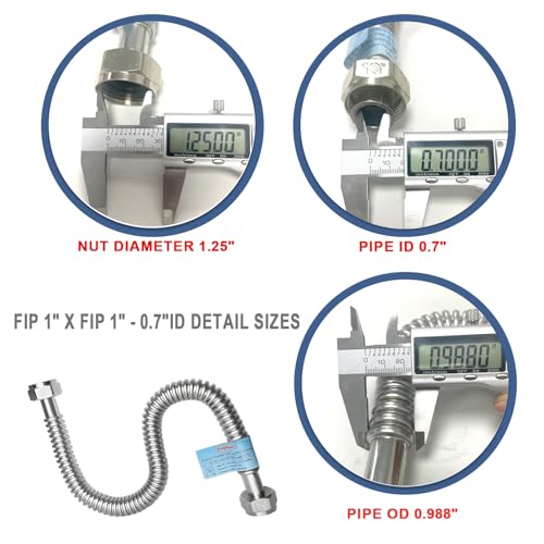 2 PACK, 24" Length Stainless Steel Flexible Corrugated Water Heater Connector, 1"FIP x 1"FIP, 1 Inch SS304 Flex Pipe Hose For Water Softener (0.7"ID) - size: 1"FIPx1"FIP, 24"L(0.7"ID)