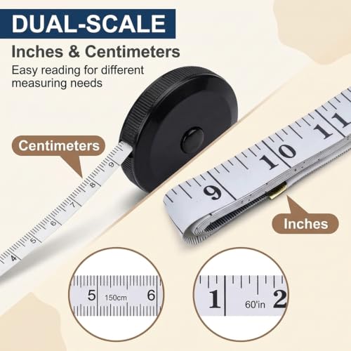 2 Pack Soft Tape Measure Retractable Measuring 60"/150cm Double Scales - color: Black White-2pcs