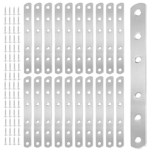 SOUJAP 20 PCS 7.7 inch Straight Flat Brackets, Stainless Steel Flat Mending Plates, Long Joining Bracket with Screws for Wood, Shelves, Furniture