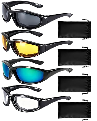4 Pair Motorcycle Glasses Riding Glasses UV Protection Windproof And Dustproof Motorcycle Foam Cushion Goggles - color: Gray + Yellow + Clear + Blue