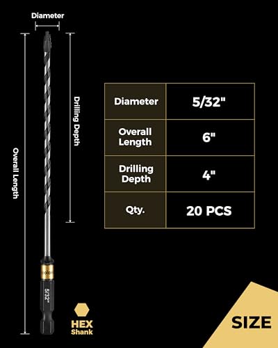 toolant 5/32" Serrated Eccentric Masonry Drill Bits, 20-Piece Set - size: 5/32"(20pcs)
