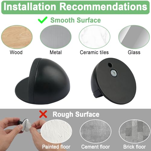 2 Pcs Adhesive Door Stopper Stainless Steel Floor Door Stopper Floor Mounted Door Stops for Living Room Bedroom Bathroom Office (Black&Silver)