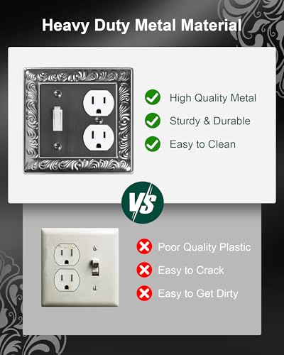 2-Pack Paisley Pattern Metal Combo Toggle/Duplex Light Switch Cover Plate | Decorative Wall Outlet Cover Plate, 2 Gang Metal Wall Plates for Electrical Outlets, Light Switch, Antique Silver - color: Antique Silver, size: 1 Toggle/1 Duplex 2PK