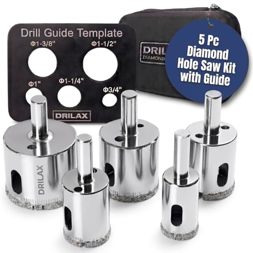 Drilax 5-Pc Diamond Hole Saw Set 3/4 to 1-1/2 Inch with Guide & Case - style: 5 Pcs Set 3/4" to 1-1/2"