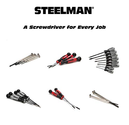 STEELMAN Precision Steel Shaft 6-Piece Electronics Screwdriver Set, Variety of Slotted/Phillips Sizes, Swivel-Head, Storage Case Included - size: 6-Piece Steel