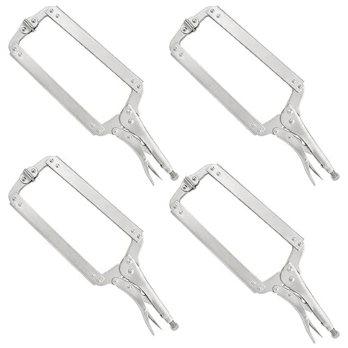 4 Pack 18 Inch C Clamp Locking Pliers,Locking C Clamp, Adjustable Nickel Plated C Pliers For Wood Working, Welding, Electrician Maintenance and more, by GENHAKON - size: 4 Pack 18 Inch