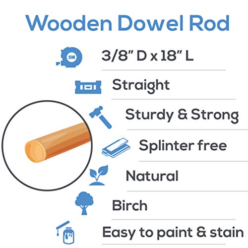 Dowel Rods Wood Sticks Wooden Dowel Rods 3/8 x 18 Inch Unfinished Hardwood Sticks for Crafts and DIYers 25 Pieces by Woodpeckers - size: 3/8" x 18" Dowels