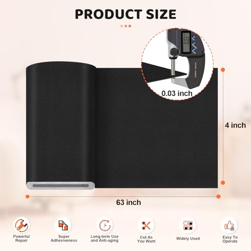 Leather Repair Patch Tape, Self Adhesive Vinyl Kit for Furniture 4x63in