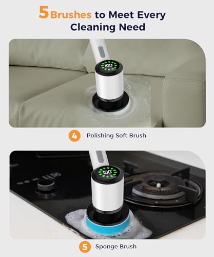 Cordless Electric Spin Scrubber with 5 Brush Heads, White-te1 - size: 5heads