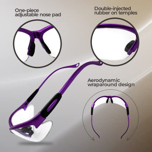 Global Vision Cougar Safety Glasses Nurses Dental Assistant Glasses Shooting Glasses for Women Men Clear Lens (Purple) - color: Purple