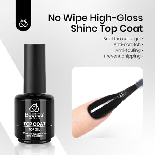 Beetles No Wipe Gel Top Coat Base Coat & Black Gel Nail Polish 3Pcs 15ml - color: D-Black-3