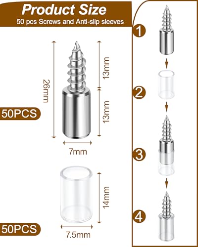 50 Pack Cabinet Shelf Support Pegs - Heavy Duty Cabinet Shelf Pins with Non-Slip Sleeves, Integrated Shelf Support Screws for Wood Furniture, Closet, Kitchen Cupboard, Wardrobe & Bookcase