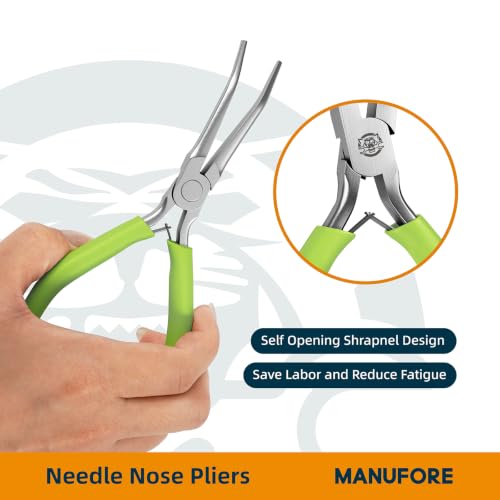 MANUFORE 2-Piece 6 Inch Green Mini Needle Nose Pliers with Non‑Serrated Jaw - color: Green