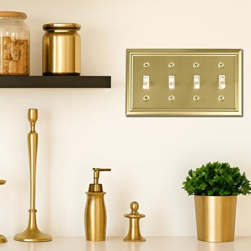 OKAWYC Quadruple Toggle Light Switch Cover Adler Metal Wall Plate, 2-Pack Brushed Brass 4 Gang, Light Switch Cover Decorative Wallplate, Durable - size: 4 Toggle