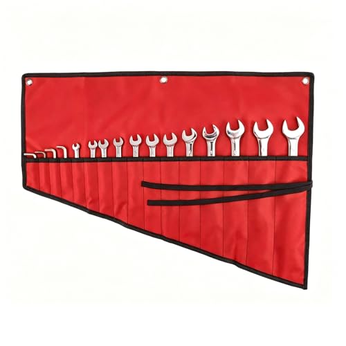 Wrench Organizer, Tool Roll Pouch,16-Pocket Waterproof Oxford Cloth - color: Red