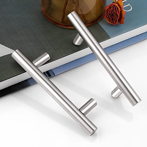 Probrico 5 Pack|3-1/2 Inch Modern Cabinet Pulls Satin Nickel, Stainless Steel Cabinet Handles Drawer Dresser Pull for Kitchen Cupboard Wardrobe Closet Vanity, 6 Inch Total Length - color: Brushed Nickel, size: hole center 3-1/2"