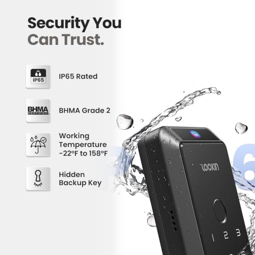 Lockin Veno Smart Lock - Palm Vein Keyless Entry Door Lock - 6 Unlock Methods - Built-in WiFi - Smart Home Compatible - No Monthly Subscription - 14-Month Battery Life - Dual Batteries - size: Dual Batteries, style: Palm Vein（No Camera）