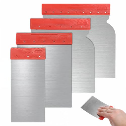 TIESOME 4Pcs Stainless Steel Metal Putty Knife Scraper Set, 4 Sizes Multipurpose Body Filler Spreader for Applying Glaze, Plaster, Cement, Paint, and Wall Decoration Hand Tools