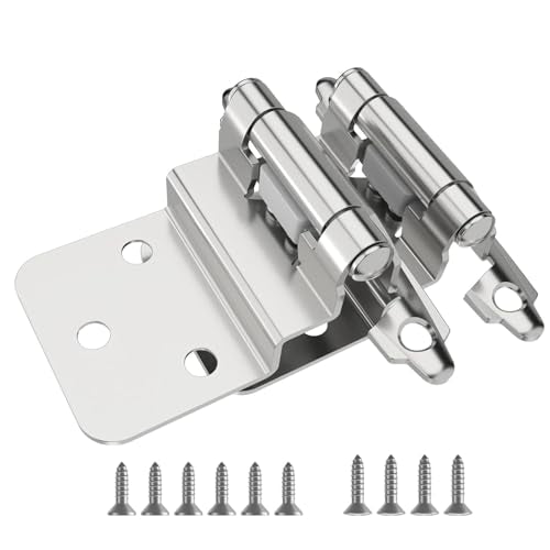 6 Pack 3 Pairs 3/8" Inset Kitchen Cabinet Door Hinges, Semi-Concealed Hinges, Self-Closing Cabinet Hinges with Mount Screws - color: Brushed Nickel