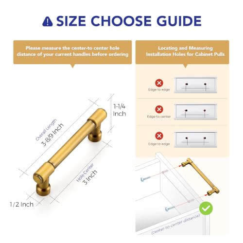 Ravinte Brushed Brass Kitchen Pulls Cabinet Handles 3 Inch 10 Pack - color: Brushed Brass, size: 3 Inches Hole Center