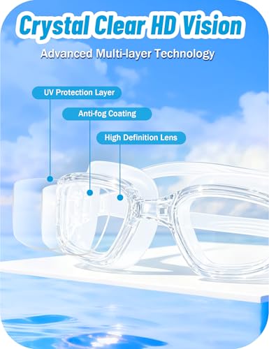 Vvinca Kids Swim Goggles, Swimming Goggles for Kids 3-14 Anti-Fog UV Protection No Leak Pool Glasses for Boys Girls - color: 02 - Transparent