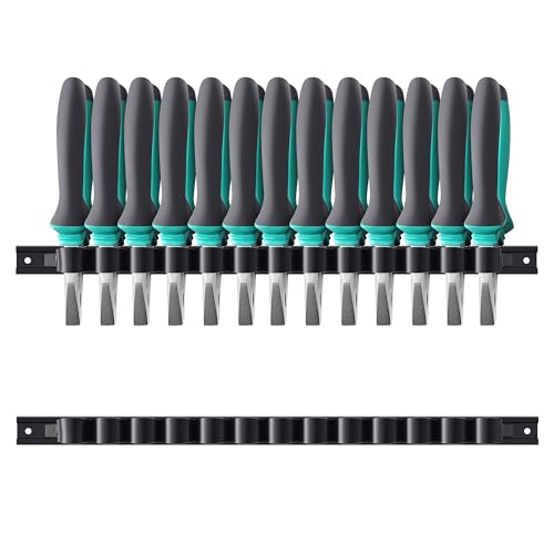 Reniteco 2 Pack Wall-Mounted Screwdriver Organizers with Screws - Heavy-Duty ABS Plastic Tool Holder for Screwdrivers, Wrenches, Piers - Garage Workshop Storage (Black,2 PCS) - color: Black