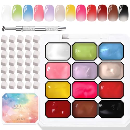 12 Colors Gel Nail Polish - Sponge Pat Painting Gel for Gradient Nails, Aura & French Manicure, Fluffy Cloud Texture with No-Wipe Glossy Finish, DIY Nail Art Kit for Beginners & At Home - color: 12 Colors-B